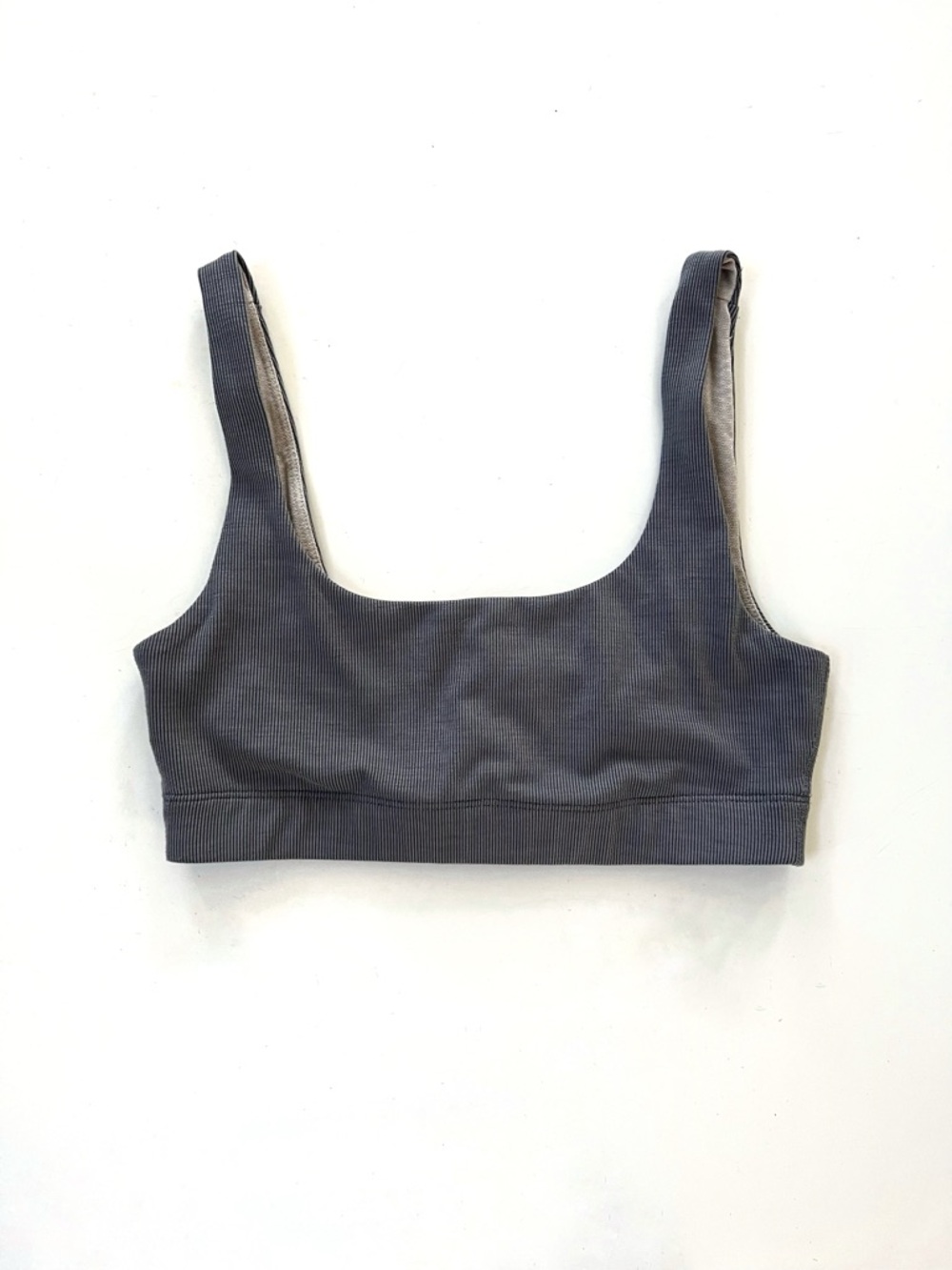 Vuori Lux Rib Daily Sports Bra Gray Size S Scoop Neck Yoga Activewear